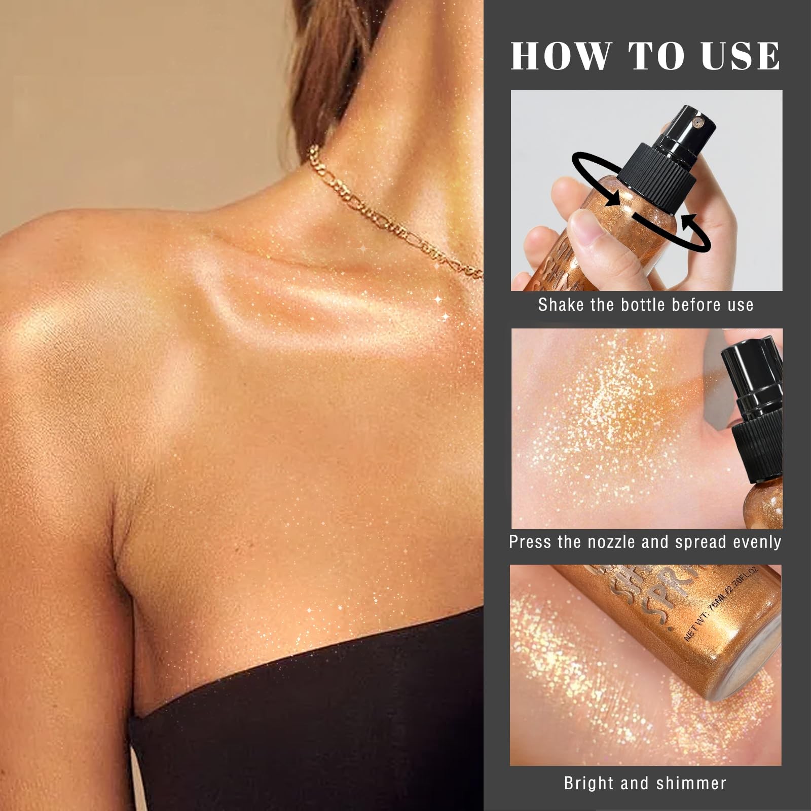 Body Glitter Spray – Bronze Body Shimmer for Face, Hair & Body, Moisturizing …