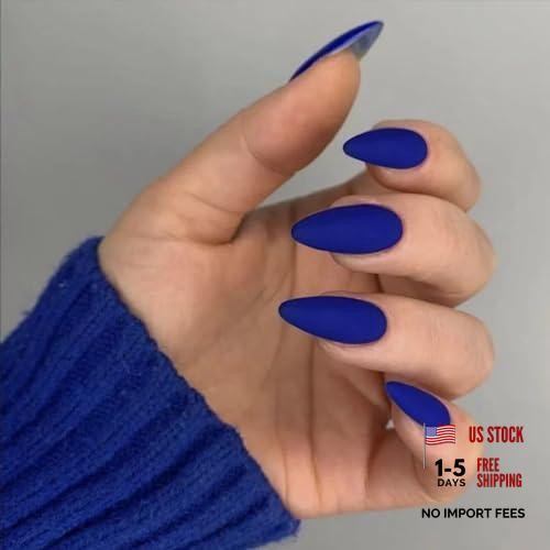 Medium Almond Shaped Acrylic Nail Press – Matte Royal Blue