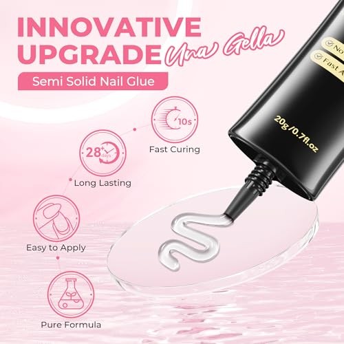UNA GELLA Super Strong Nail Glue for Press On Nails: 20g, Soft Gel Tips No Lamp