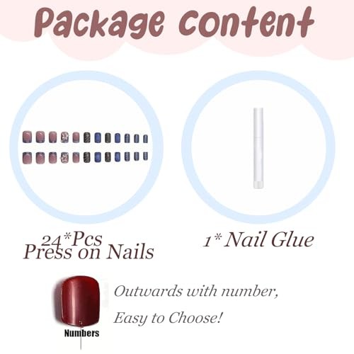 Goth Press on False Nails Short Square Fake Nails Blue French Glue FNG106star