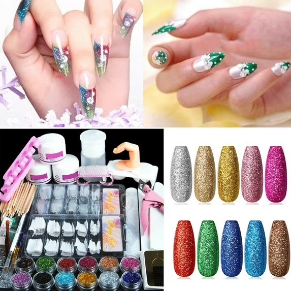 Acrylic Nail Supplies Set With Phototherapy Gel & 12 Glitter Powders