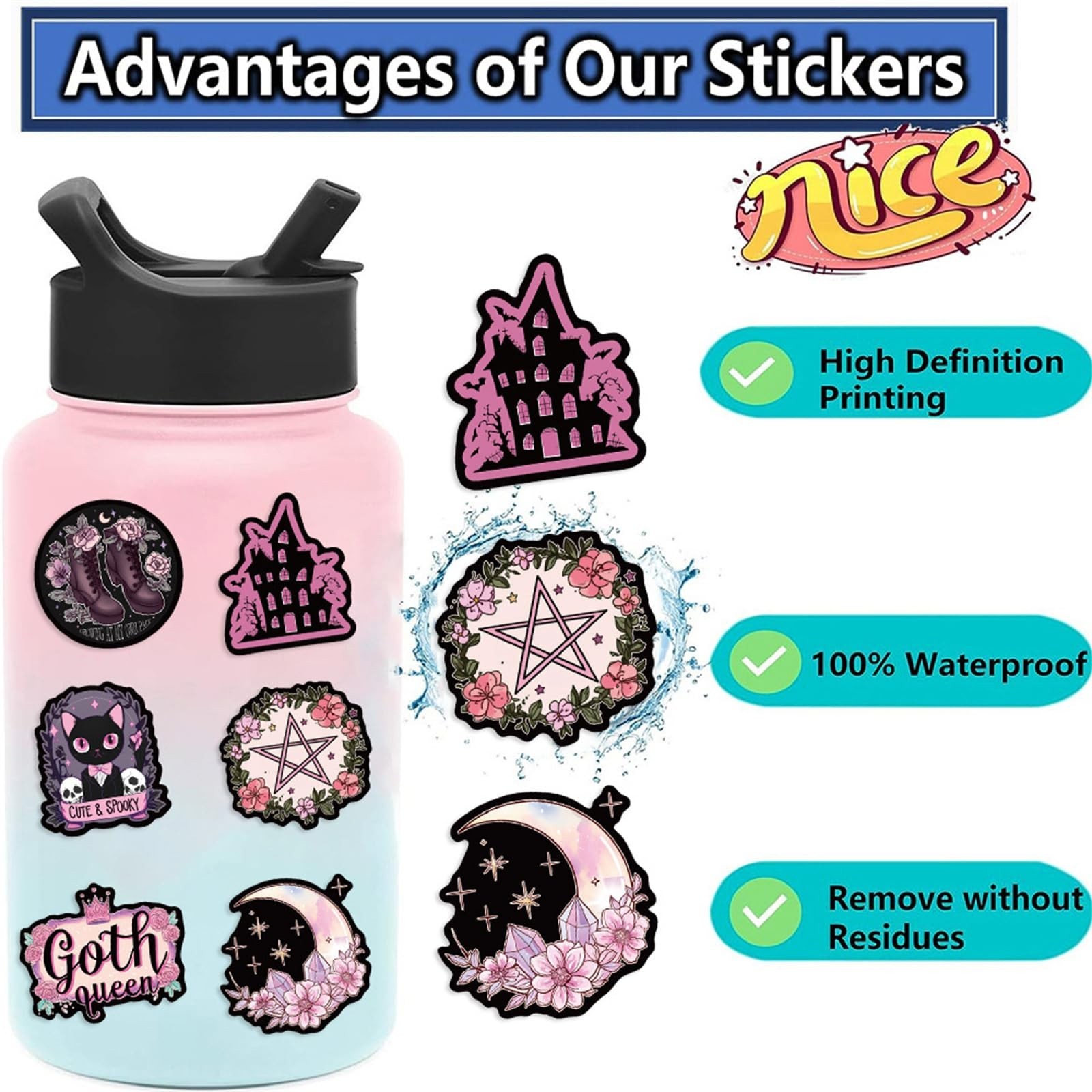 50Pcs Cool Goth Sticker for Adults Black Pink Aesthetic Gothic Stickers Pack …