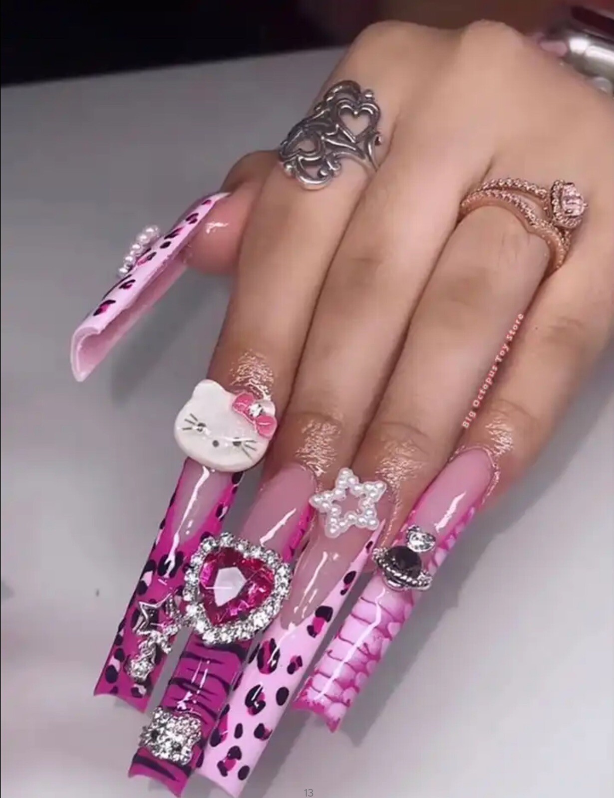 Xxxl Rectangle, Fake Nails 3D Hello KITTY Pink Diamond Strong, Long Nails
