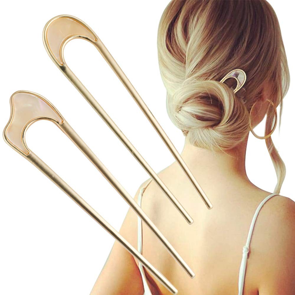 U-Shaped Hair Pins Metal Vintage 1 Count (Pack of 2), C.Gold Color