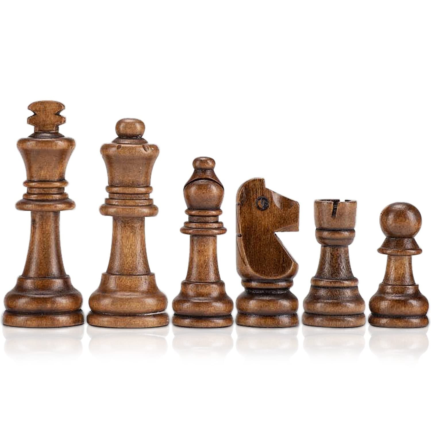 AMEROUS Wooden Chess Pieces Only, Staunton Style Wood Chessmen Medium, Brown