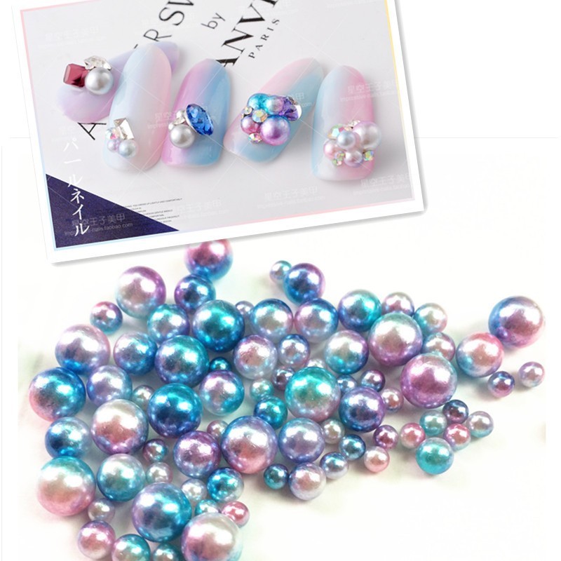 50pcs New 3D 2.5/3/4mm Gradient Colorful Mermaid Pearl Bead Ball Nail Art Decor