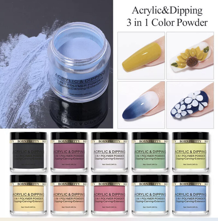 BORN PRETTY 3 & 1 Acrylic Dipping Powder Nail Art Carving Mad Doll Gel Polish