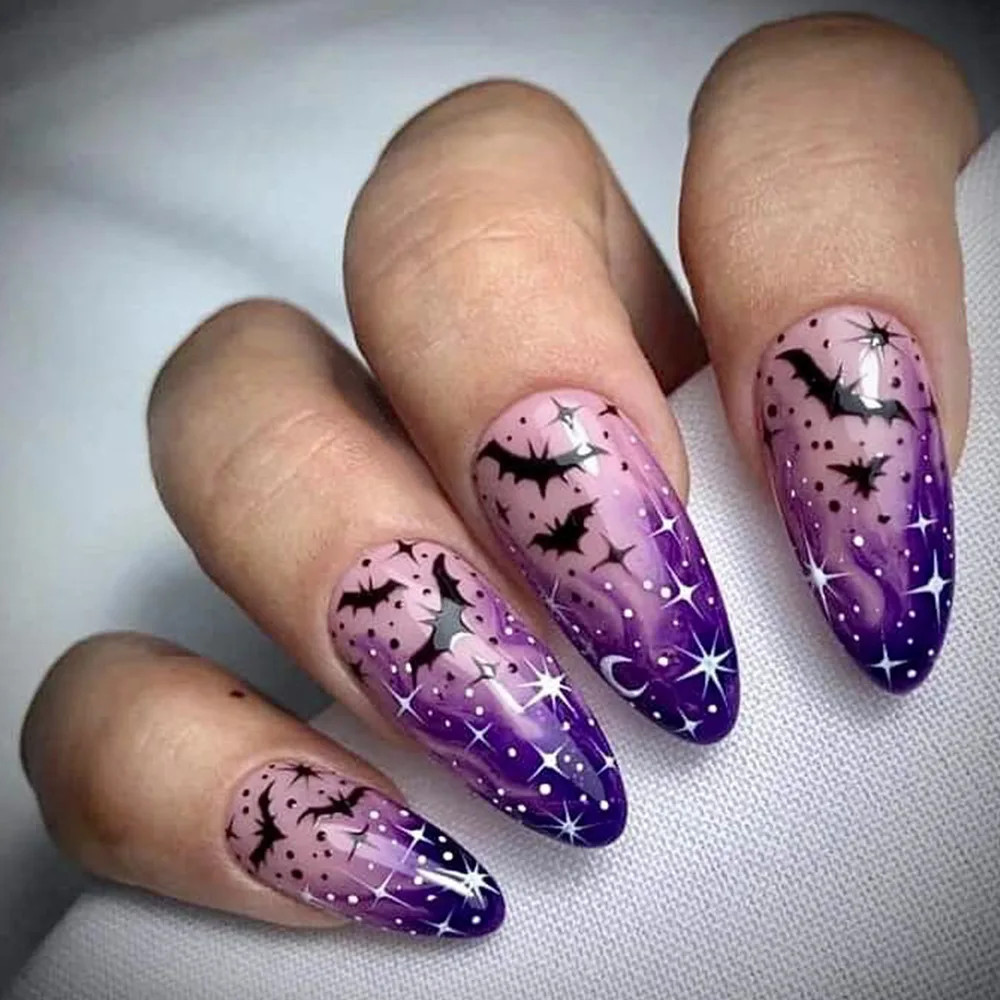 24pcs Halloween Spider Gothic Short Round Press On Nails