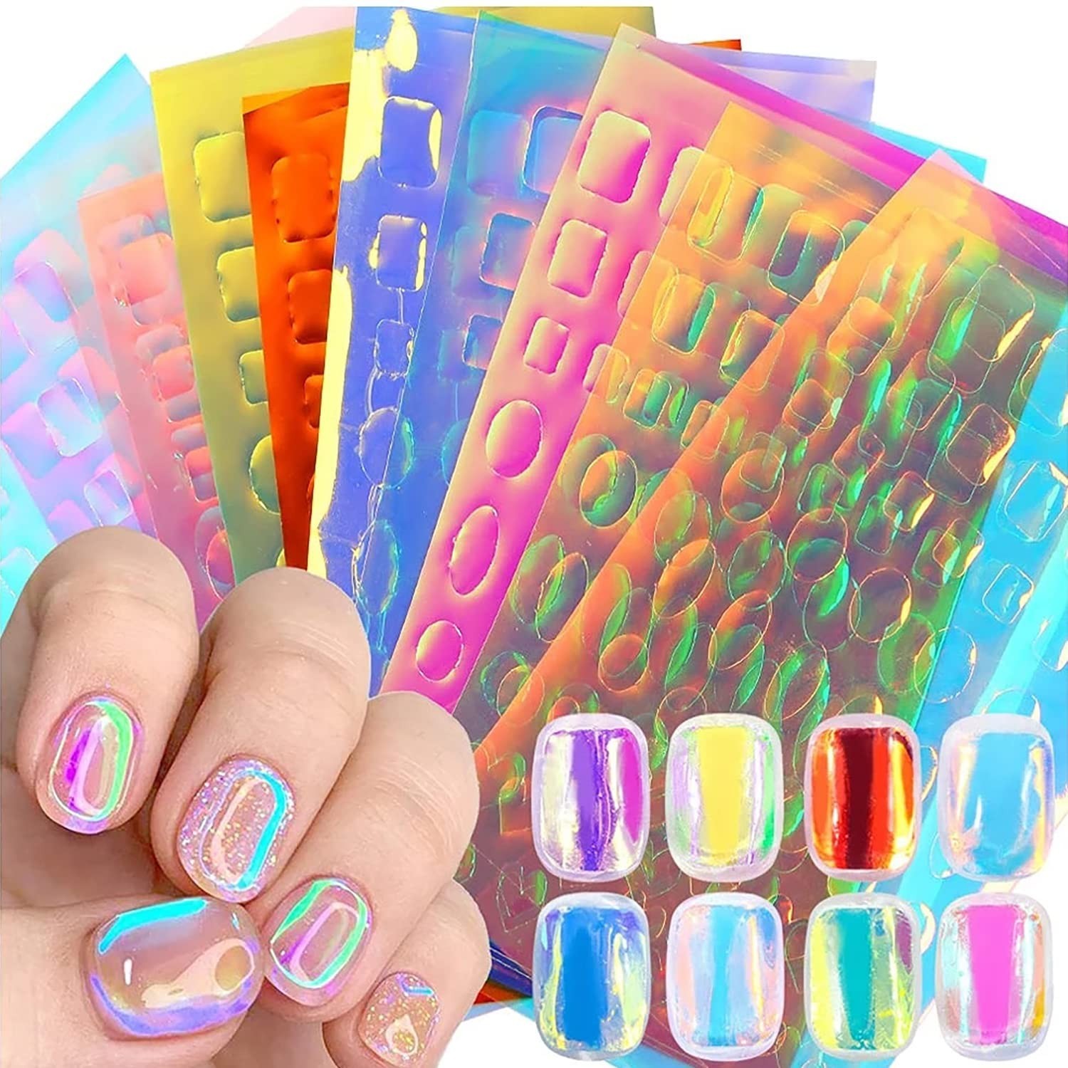 11 Sheets Aurora Nail Foil Stickers Holographic Iridescent Cellophane Nail Ar…