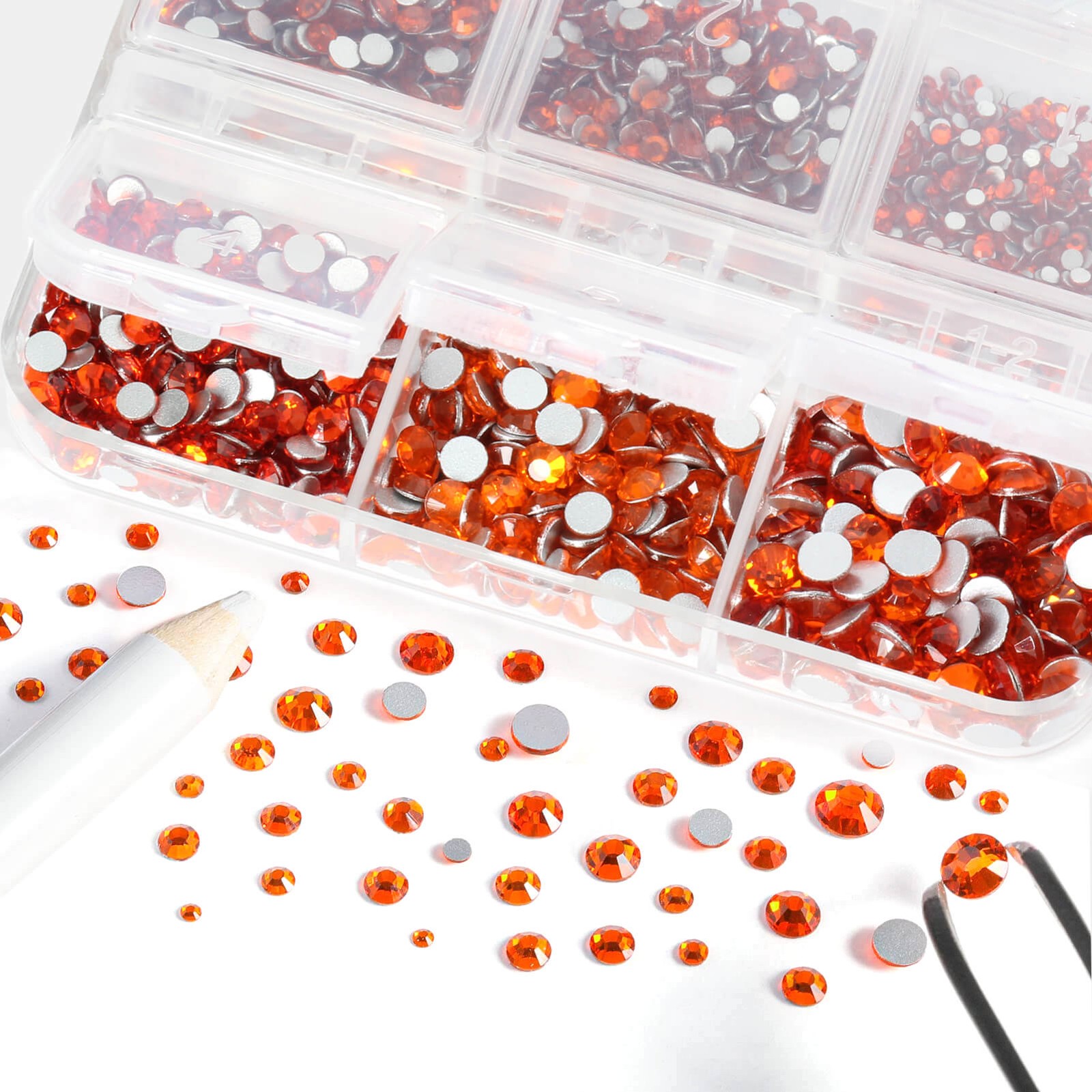Box of 2100 Flatback Glass Rhinestones in 6 Assorted Sizes for Nails & Crafting