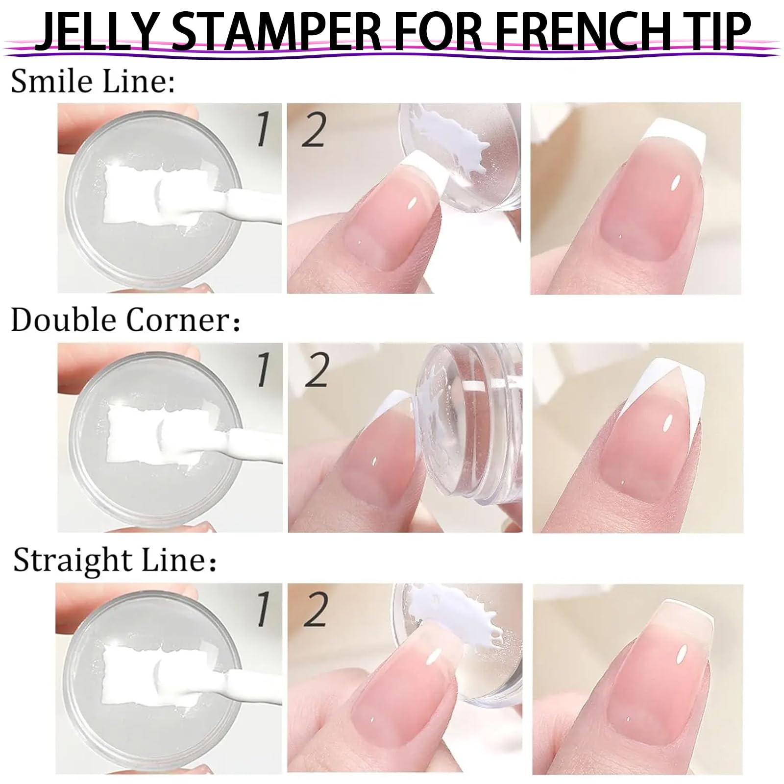 French Tip Nail Stamp Set, Clear Silicone Nails Stamping Jelly Stamper with S…