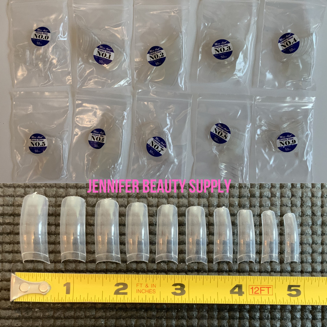 COFFIN FAKE FALSE NAILS TIPS LONG SQUARE FRENCH NATURAL TRANSPARENT 500-1000 PCS