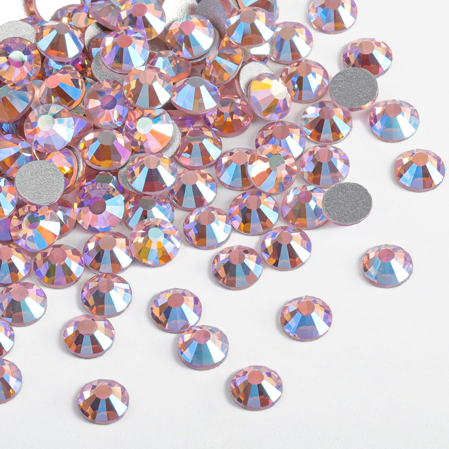 Flat Back Crystal Rhinestones round Gems for Nail Art and Craft Glue Fix, Light