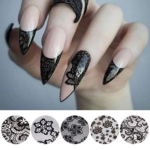 10 Rolls Retro Holographic Nail Foil Transfer Stickers Black Lace Laser Foils
