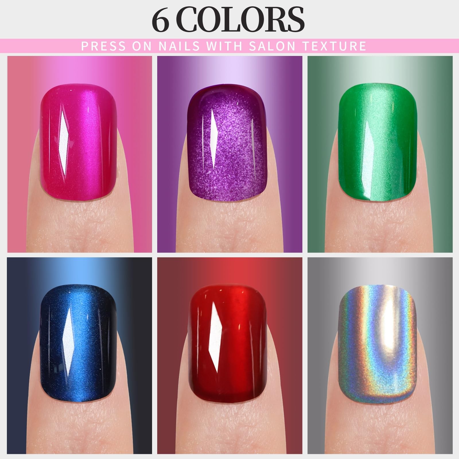 Press on Nails, 6 Colors Press on Nails Short, Glossy Cat Eye Nails Short Squ…