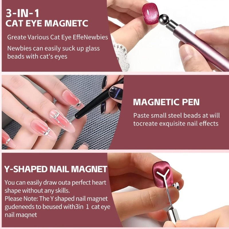 Cats Eye Nail Magnet Tool Set for Cats Eye Gel Polish Double Head Pen