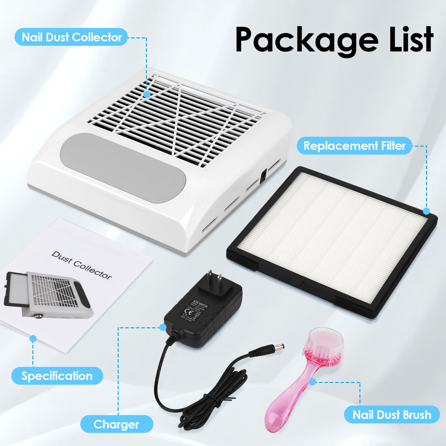 Nail Dust Collector Vacuum 80W Adjustable Power Suction Nail Dust Cleaner Machi