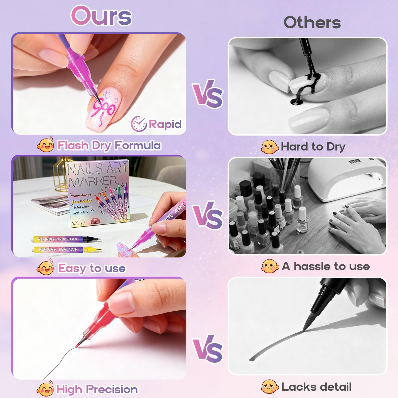 Nail Art Pens 12 Colors Painting Fine Tip Doodle Markers Set Girls Women