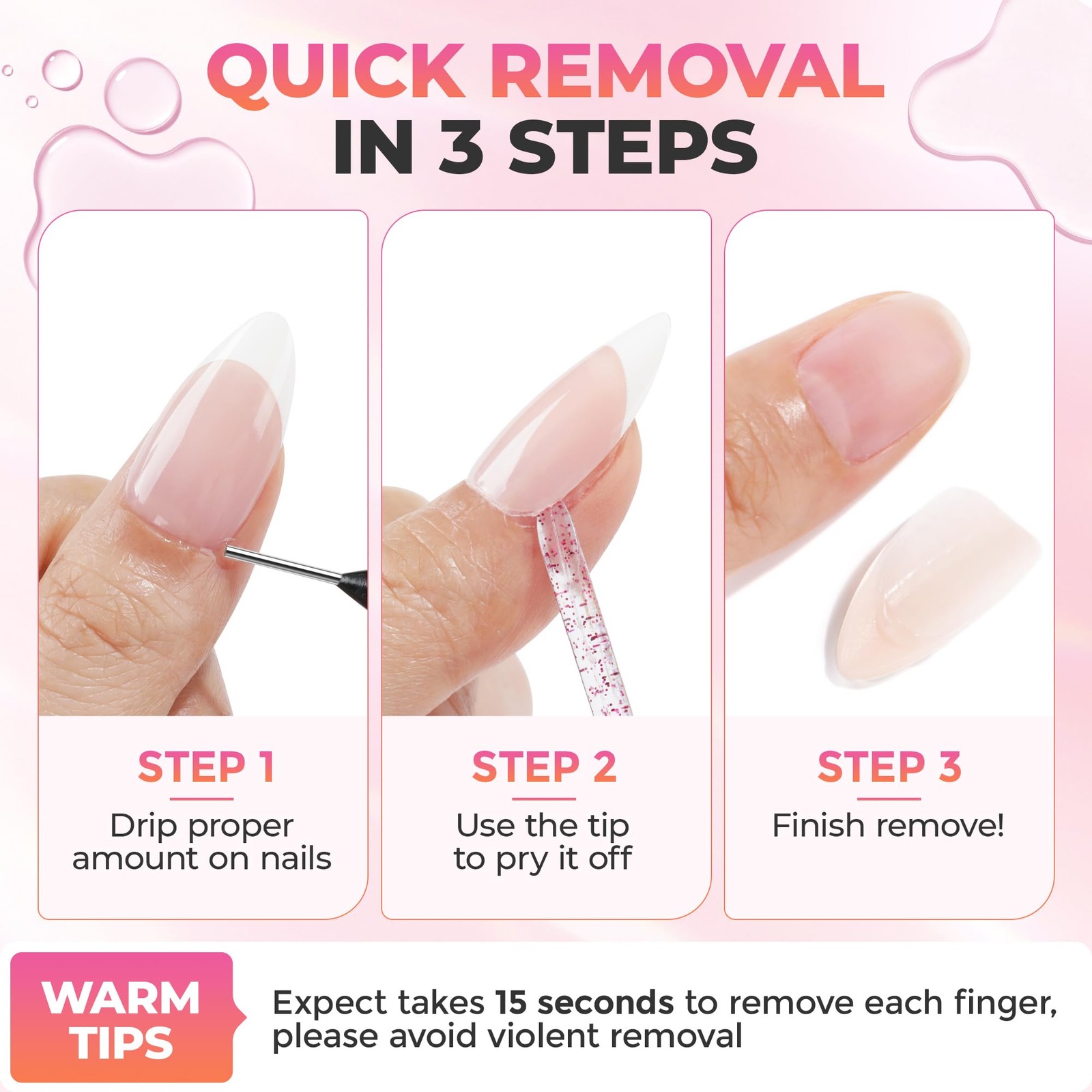 UNA GELLA 20ml*2PCS Nail Glue Remover for Press on, Multi-Functional Clear
