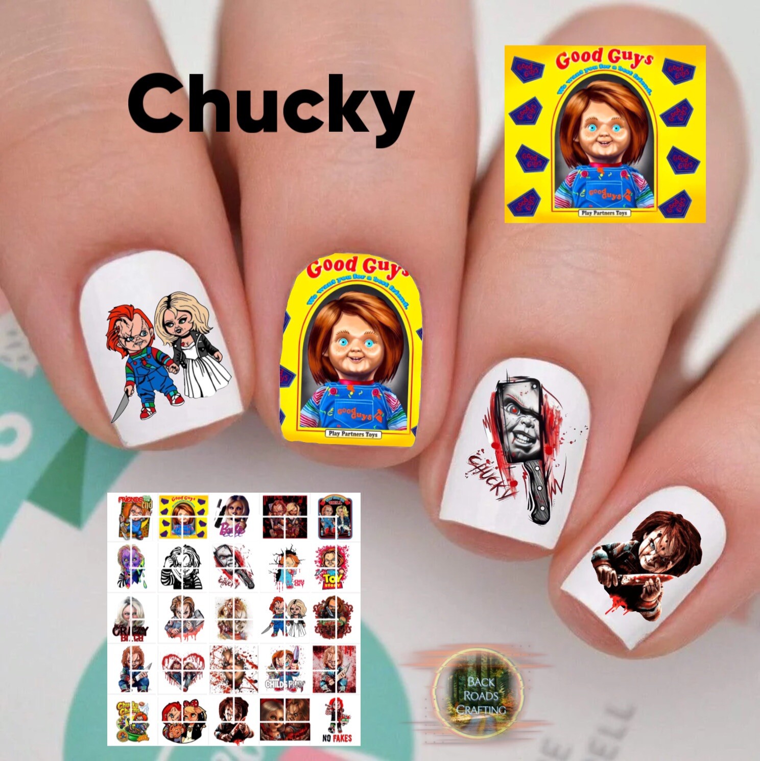 Chucky Child’s Play Waterslide Nail Decals Set Of 50 Instructions & Bonus