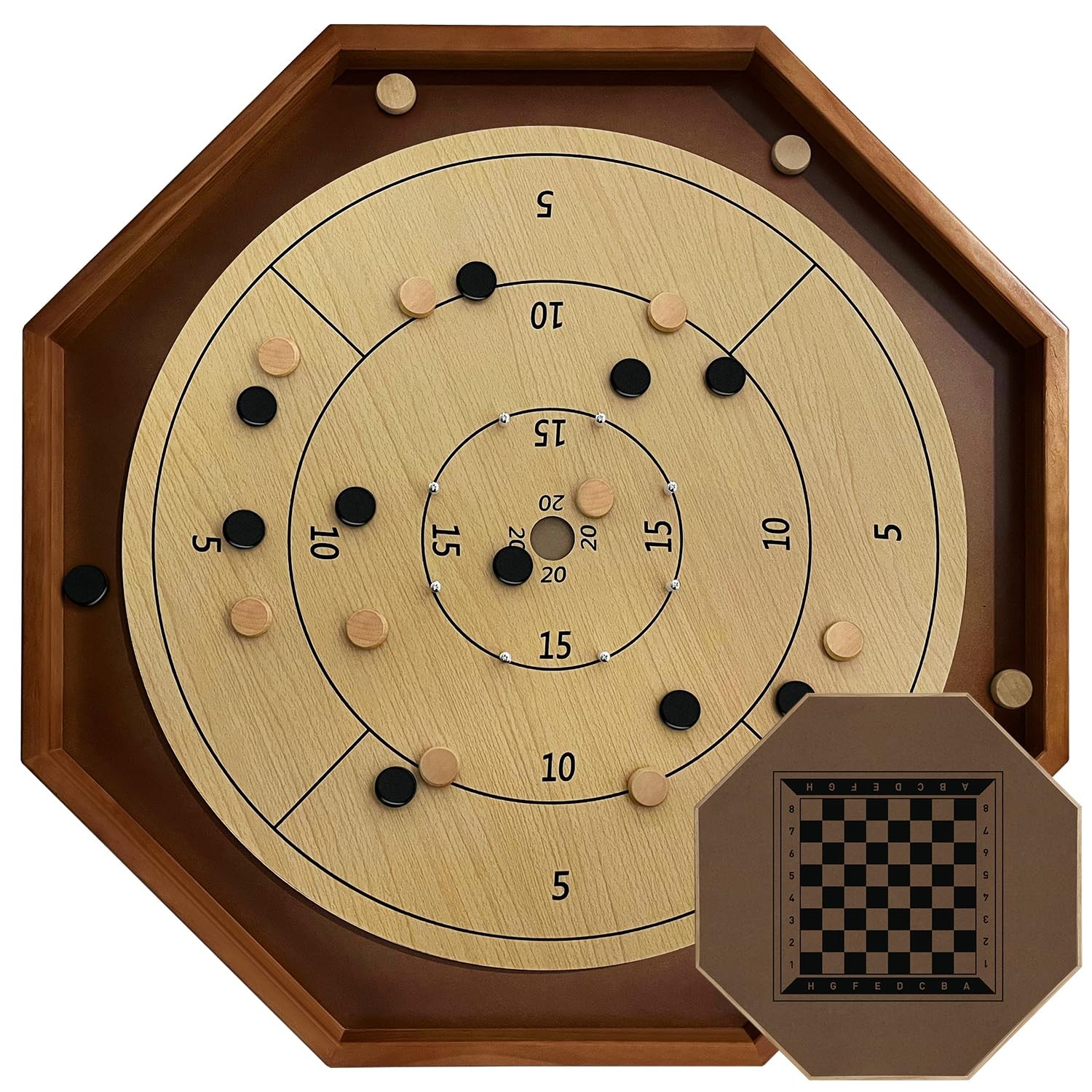 30 Inch Tournament Crokinole Board Game, 2 in 1 30 inches, Yellow