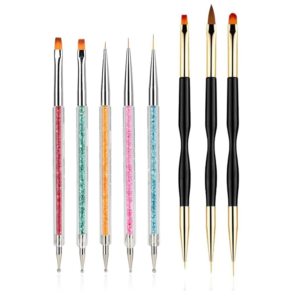 8PCS Nail Art Brushes, Double-Ended Brush and Dotting Tool Kit, Dual End Nail…