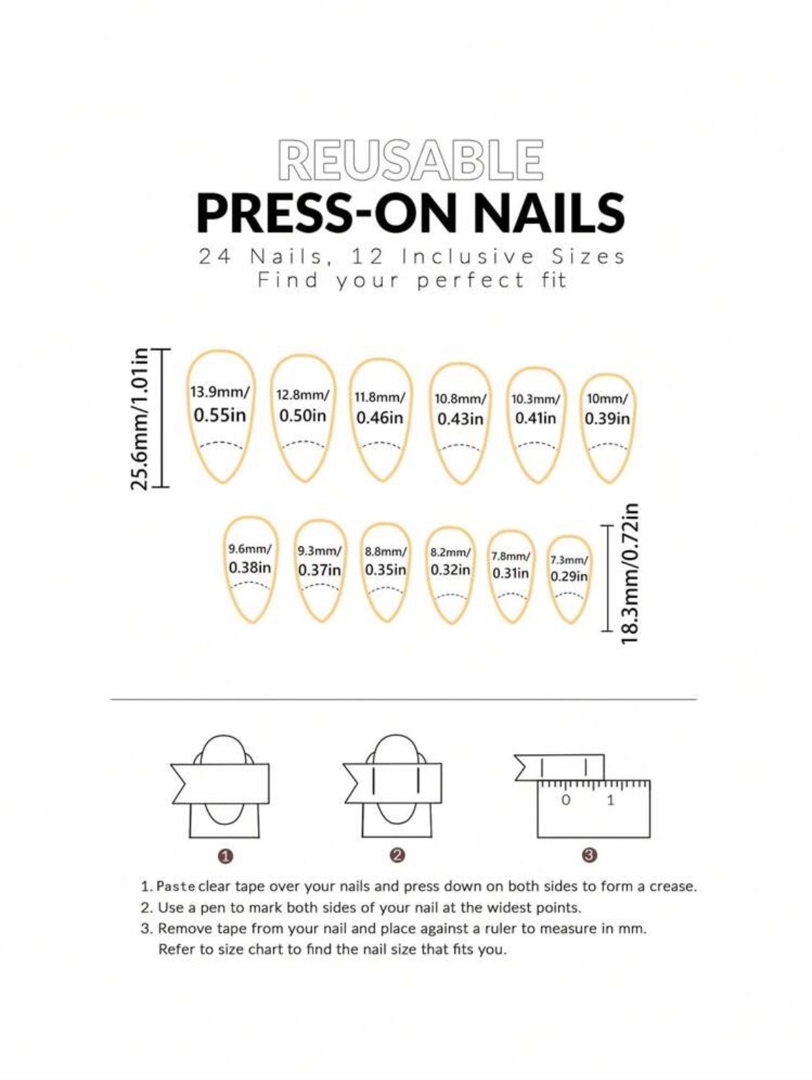 24PCS Black Gold Flower Press On Nails Long Almond Full Cover Reusable Fake Nail