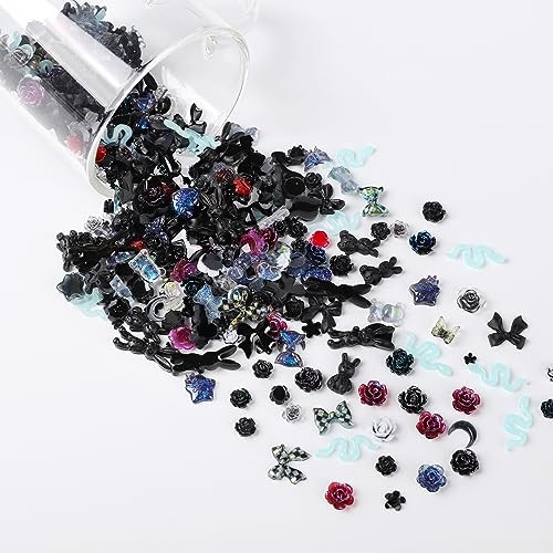 110 Pieces 3D Nail Charms for Acrylic Nails, Camellia Rose Flower Black