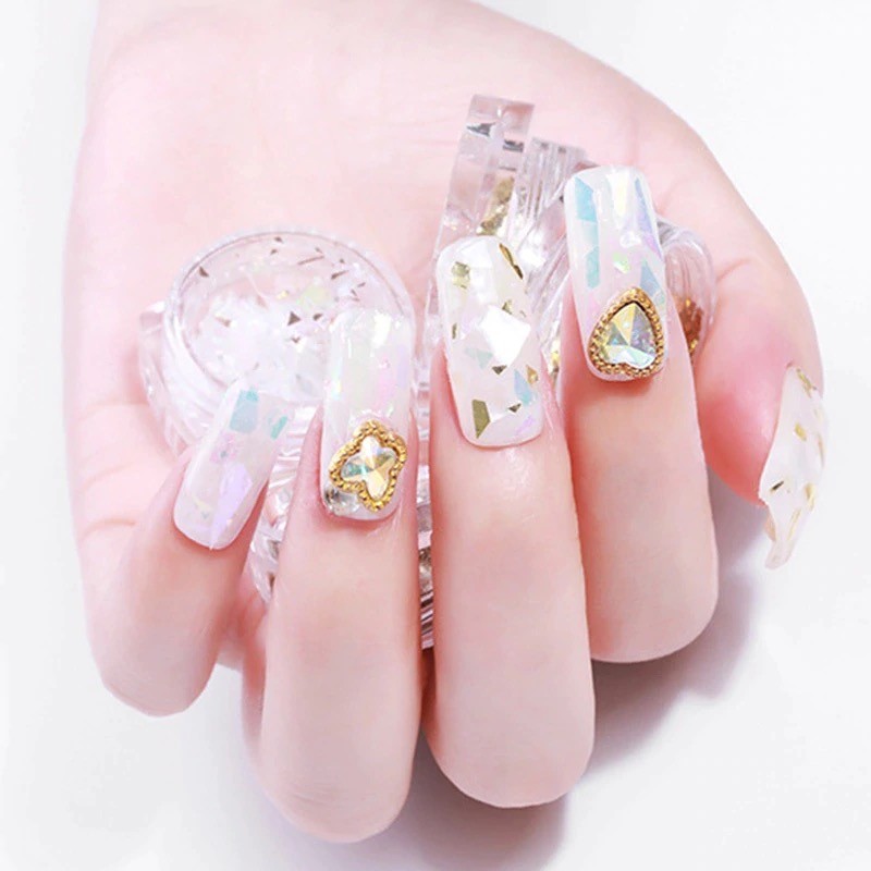 IRREGULAR BROKEN Flakes GLASS FOIL PAPER 3D SEQUINS Nail Art Glitter Pot Aurora
