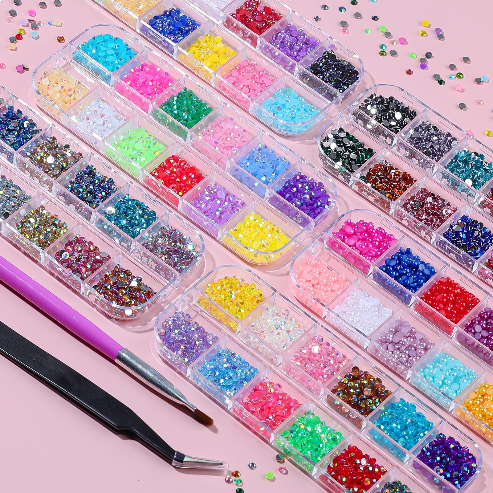 11000pcs Nail Rhinestones and Pearls for Nail Art, 3mm Resin AB Transparent J…