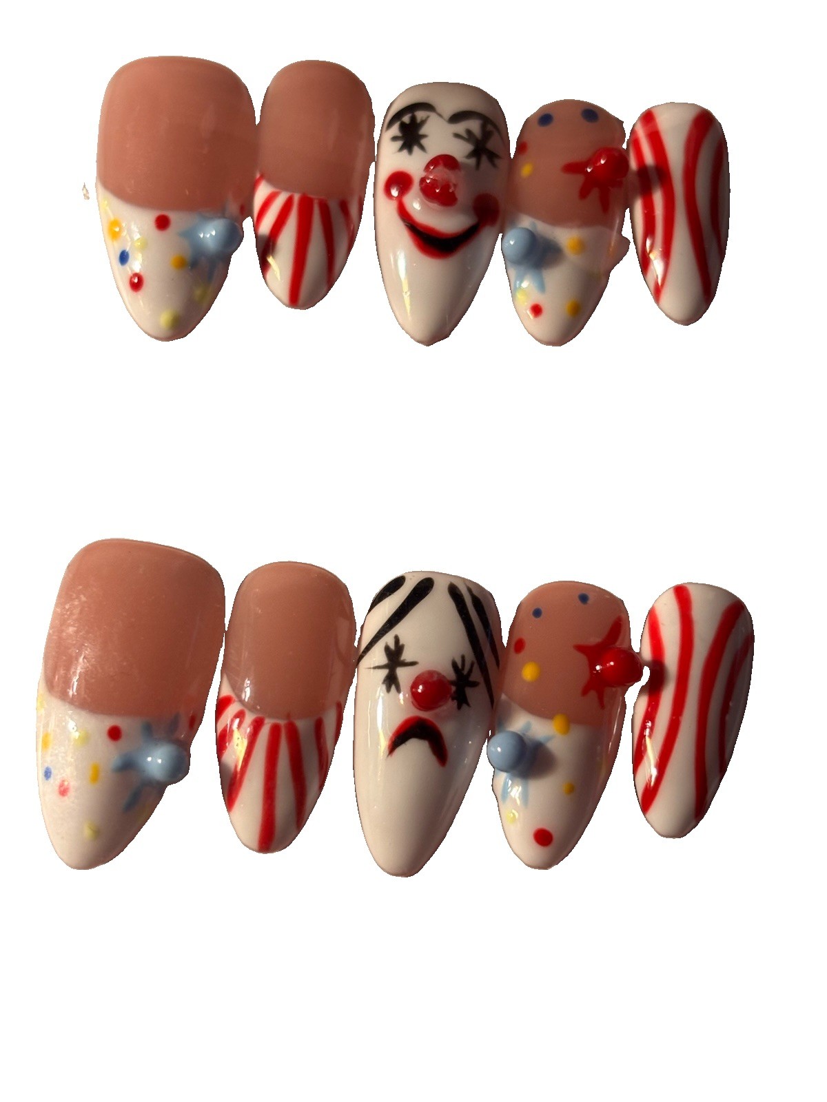 Clown médium size Nails Long Coffin Halloween Handmade