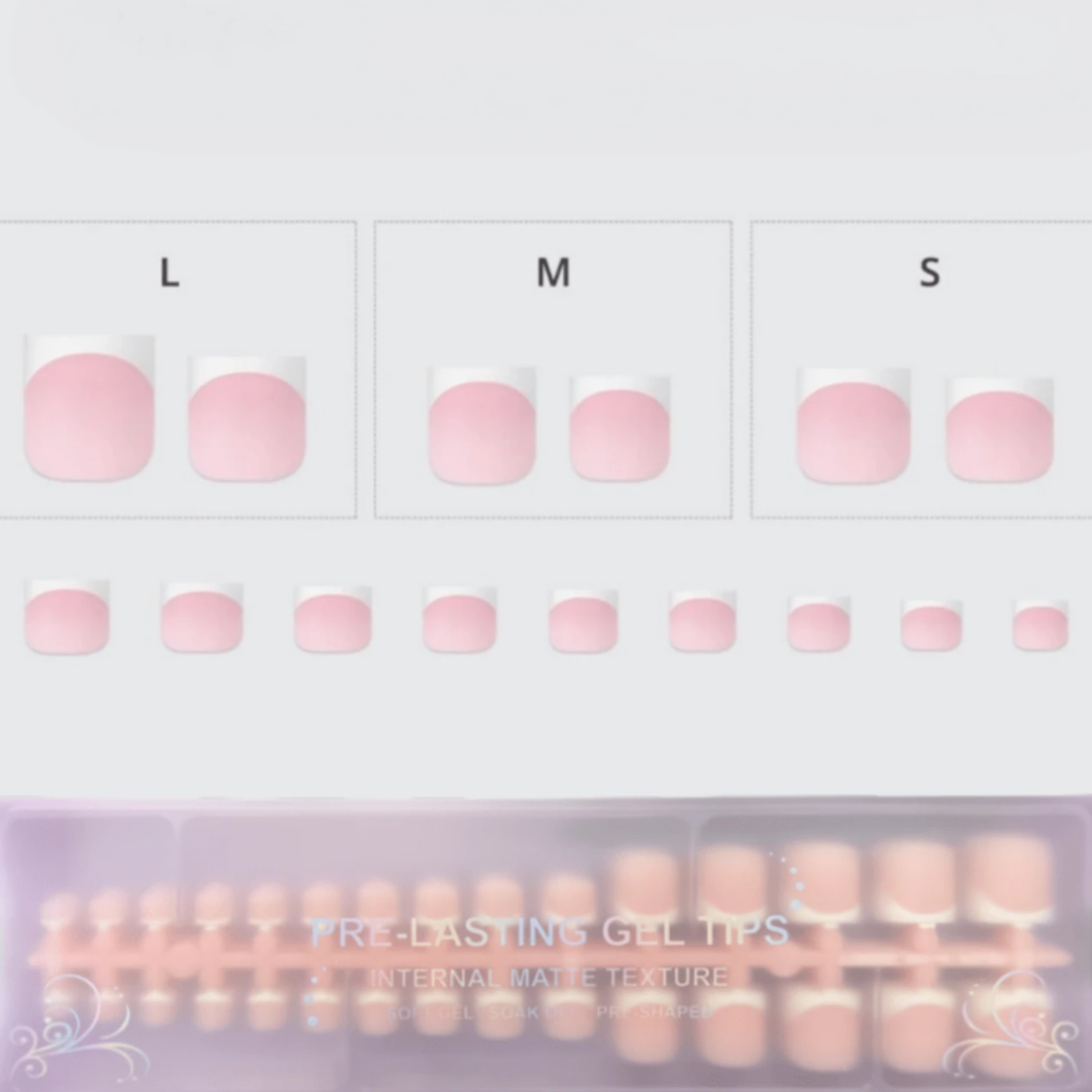 150x Press-On Fake Nail Tips Toenails Short Square French Soft Gel 15 Size Nails