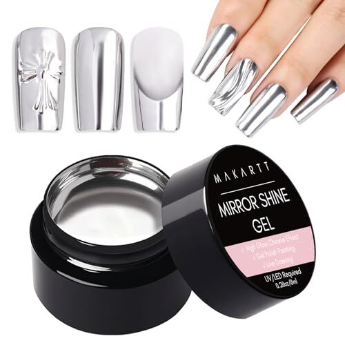 8ml Mirror Shine Gel Metallic Silver Gel UV/LED Gel Silver Mirror Shine Gel