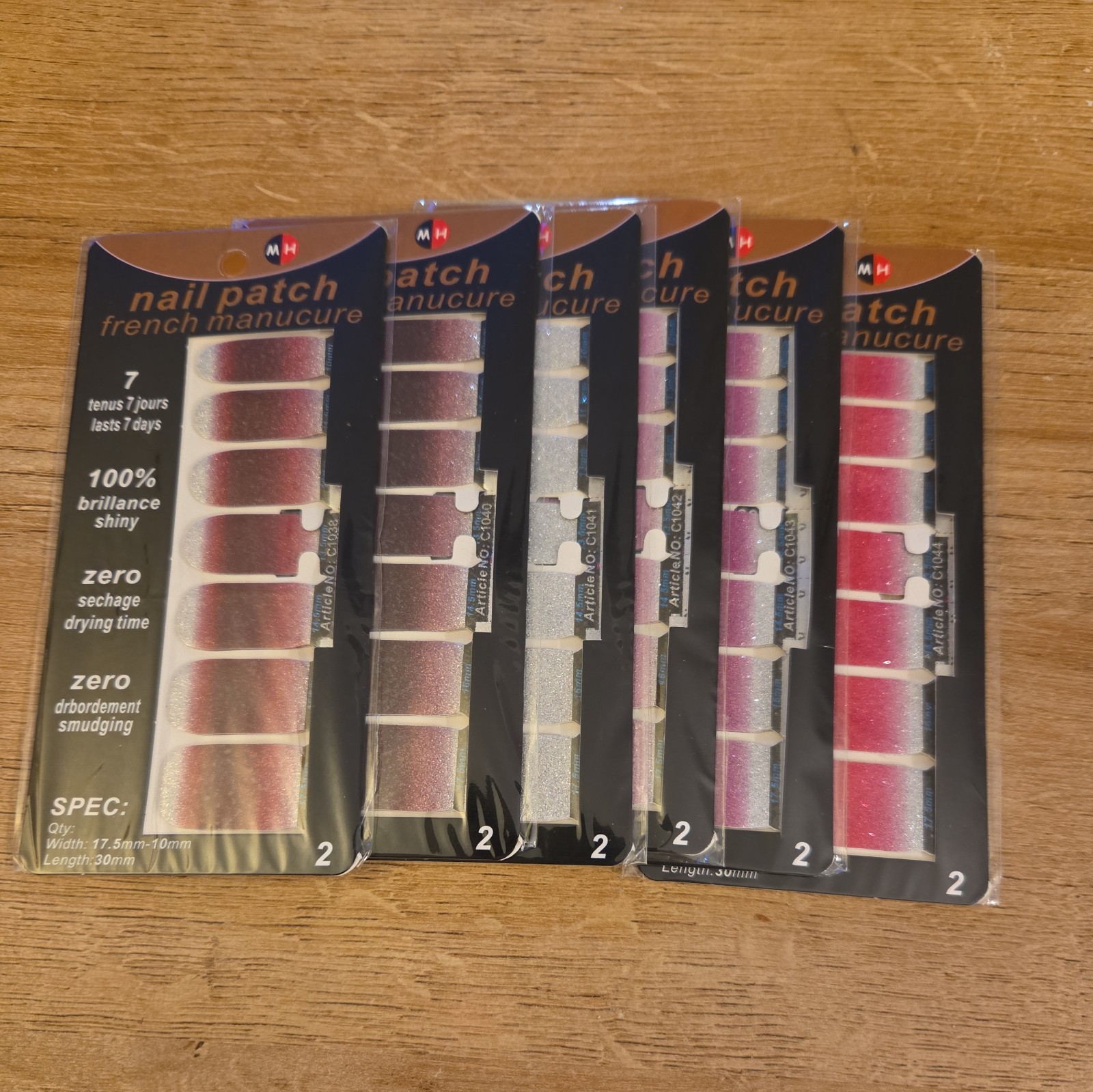 Nail Patch French Manicure Nail Stickers. Lasts 7 Days 6 Sets glitter Nail Art