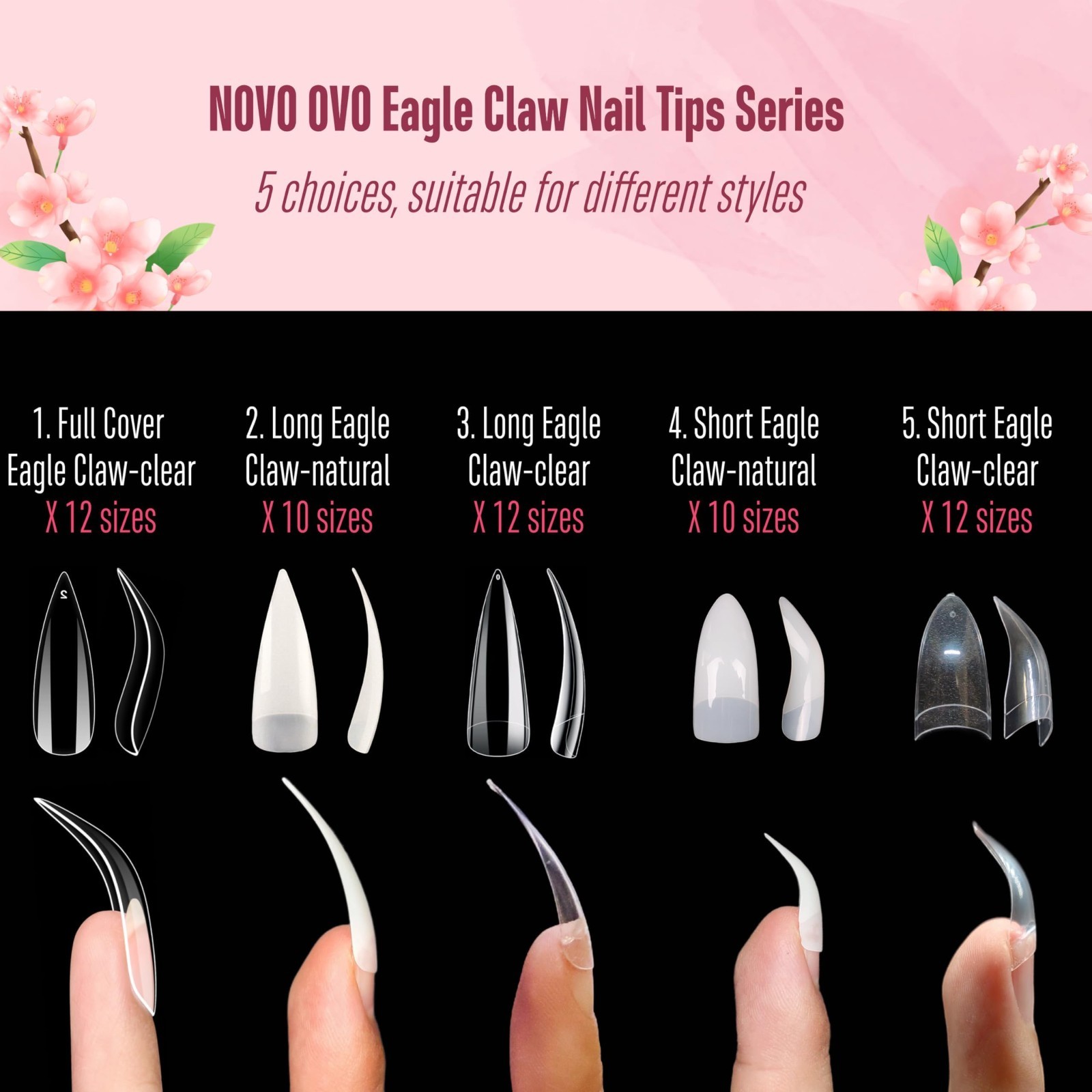 500 Pcs Halloween Stiletto False Nails – Curved Raptor Claw Tips, 10 Sizes, Acry