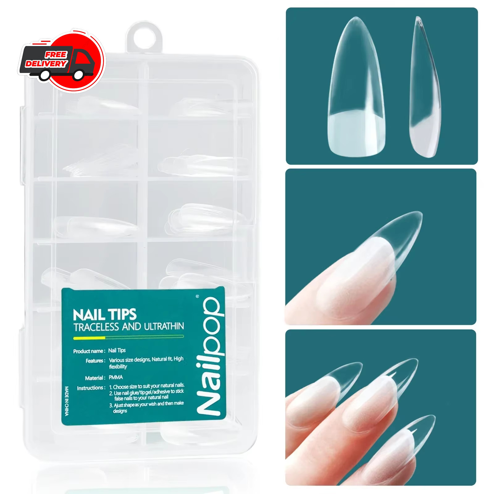 Nailpop 120pcs Gel X Nail Tips Medium Short Almond Square Soft Gel ExtensionsPro