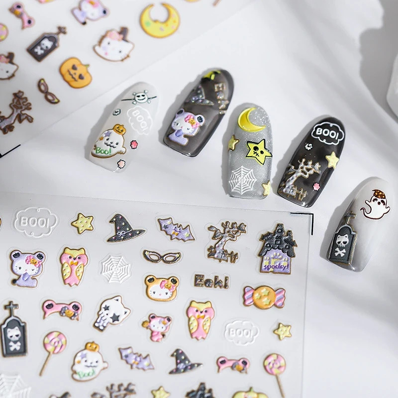 Halloween Cat Nail Decals – Ghosts & Pumpkin Mix (358)