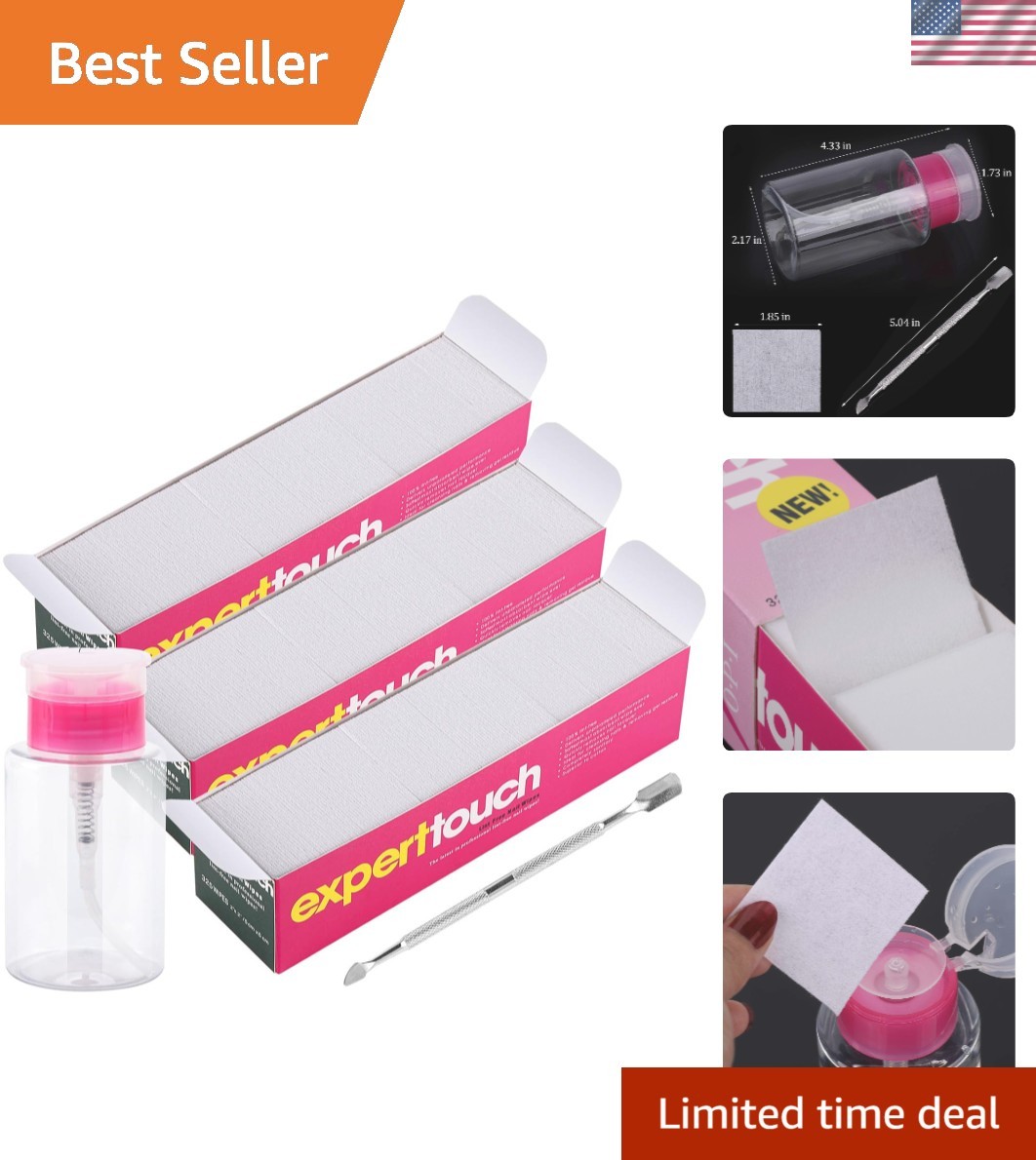 Ultimate Nail Care Set: 960 Lint-Free Wipes, Pump Dispenser & Cuticle Pusher