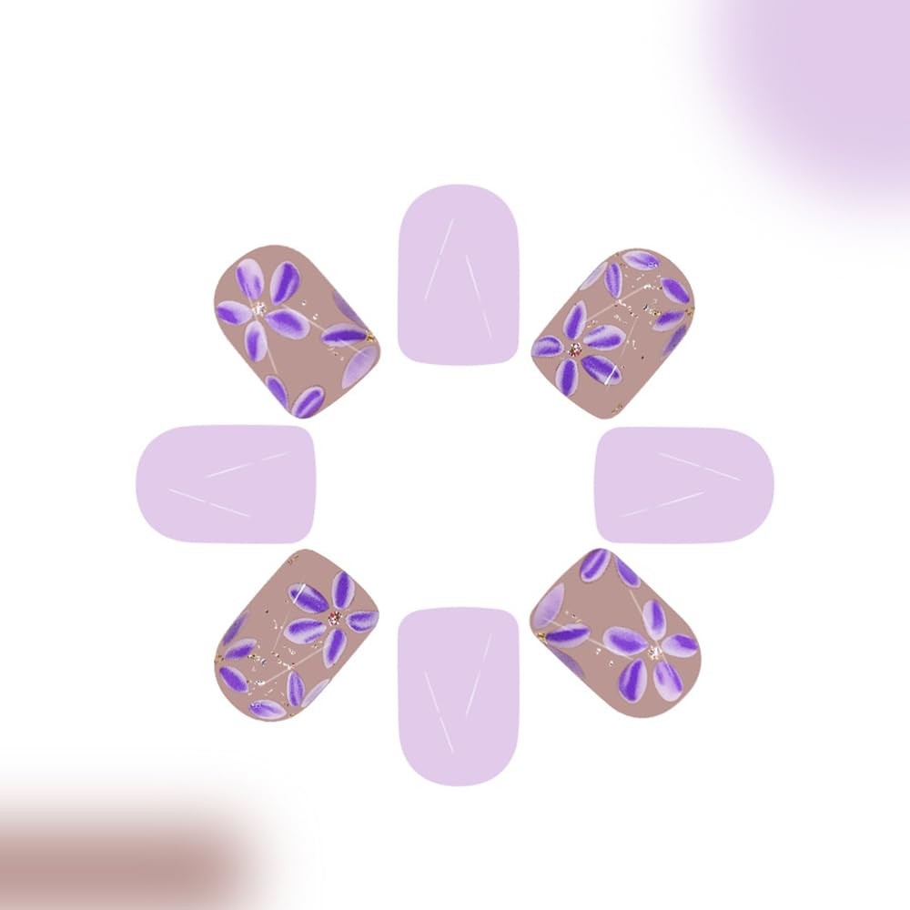 24 Pcs Mauve Press On Nails Short Square,Spring Flowers Fake Nails Press ons …