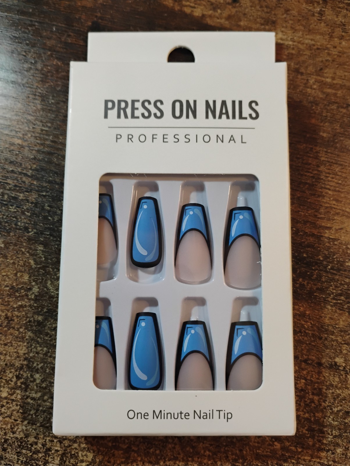 Press On Nails Lot 5 Sets French Tip Blue Brown Mixed Designs 24pc Reusable