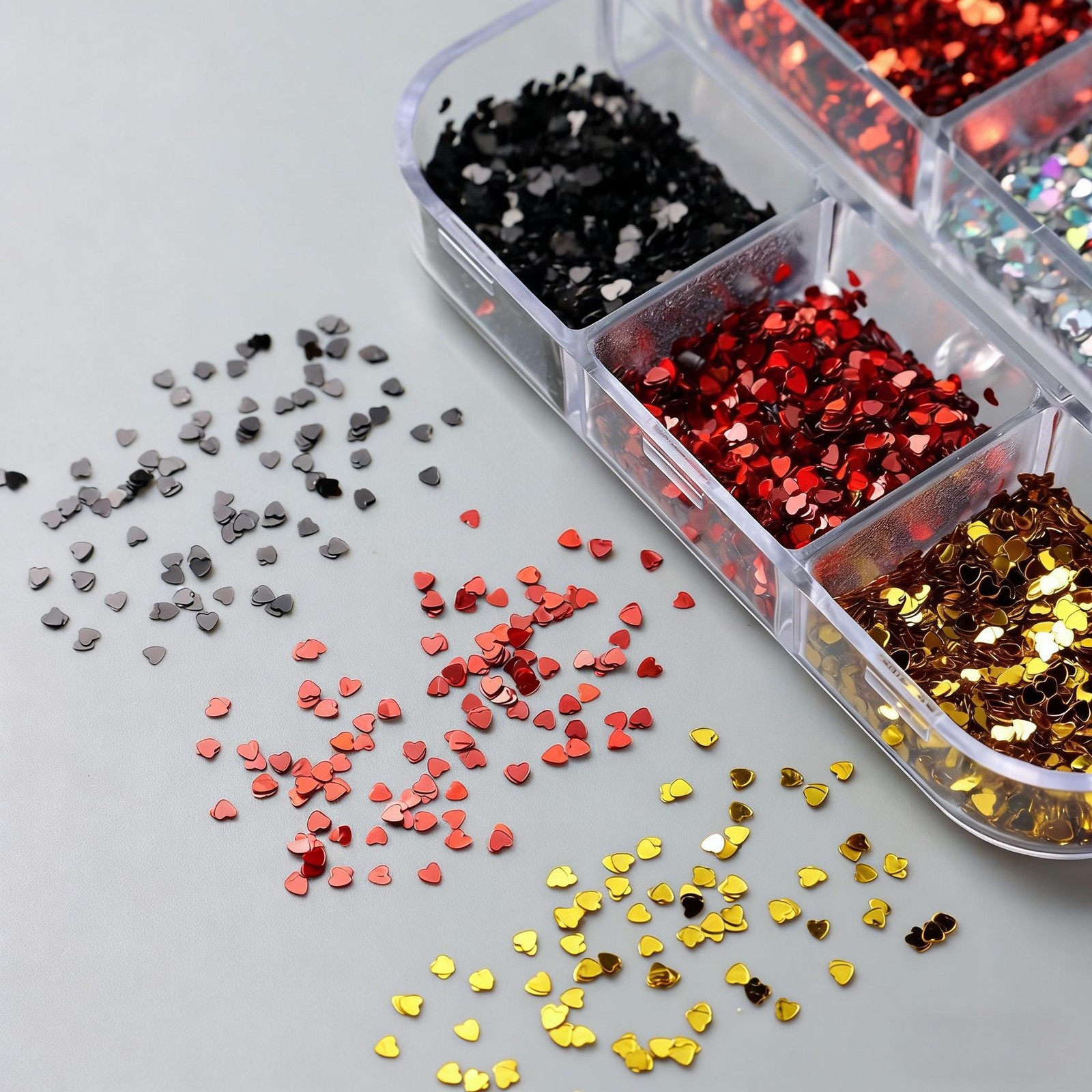 6-Grid Love Shape Sequin Kit, Mini Heart Glitter for Nail Art Decoration Crafts