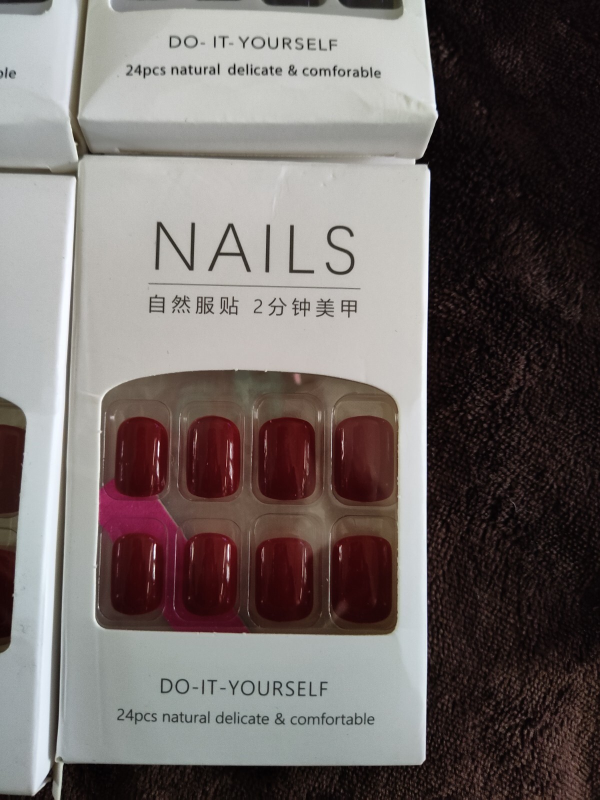 4 Packs 96 Pieces Nails Deep Purple Dark Red Medium Glossy Press On False Nails