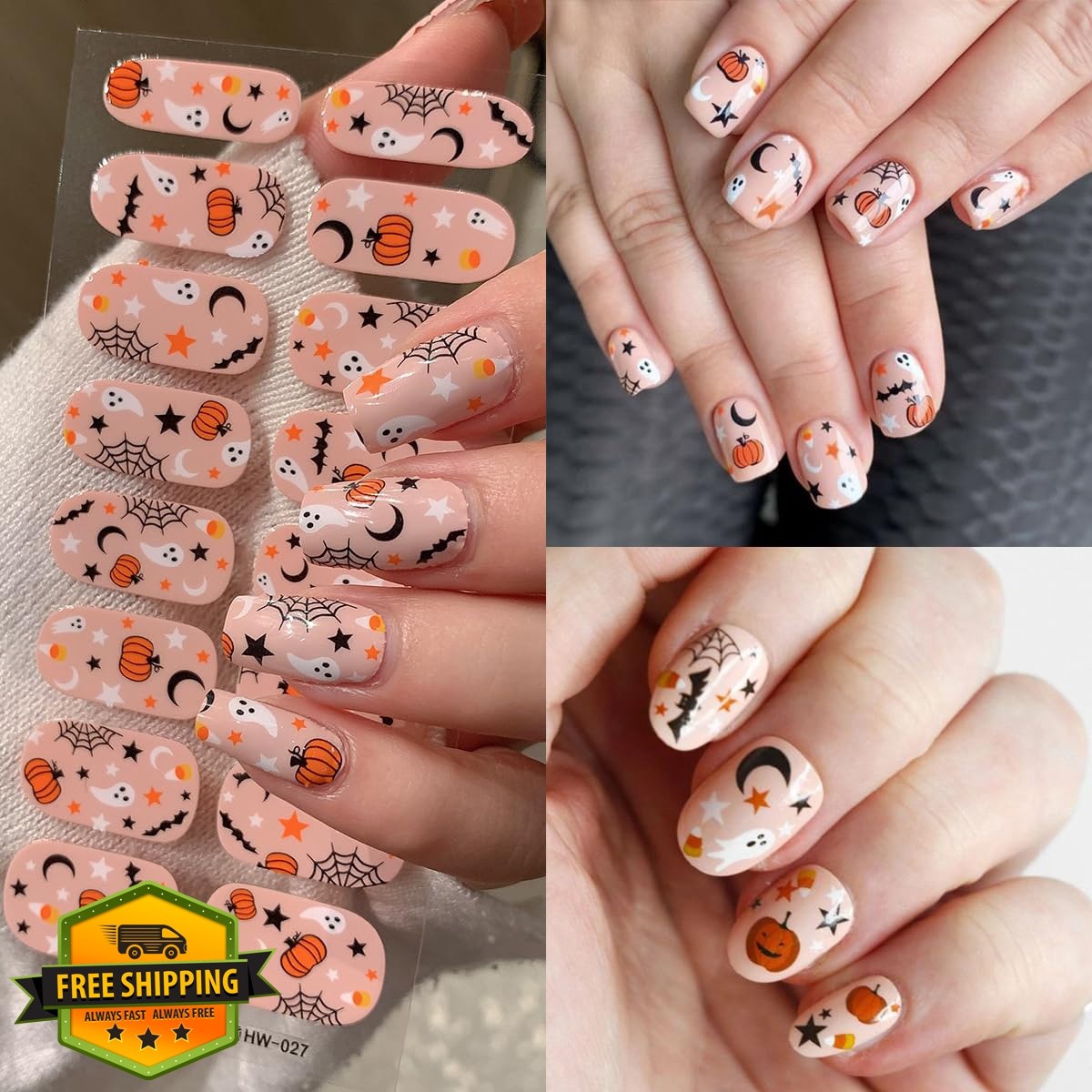 Sutaozhi 4 Sheets Halloween Gel Nail Stickers