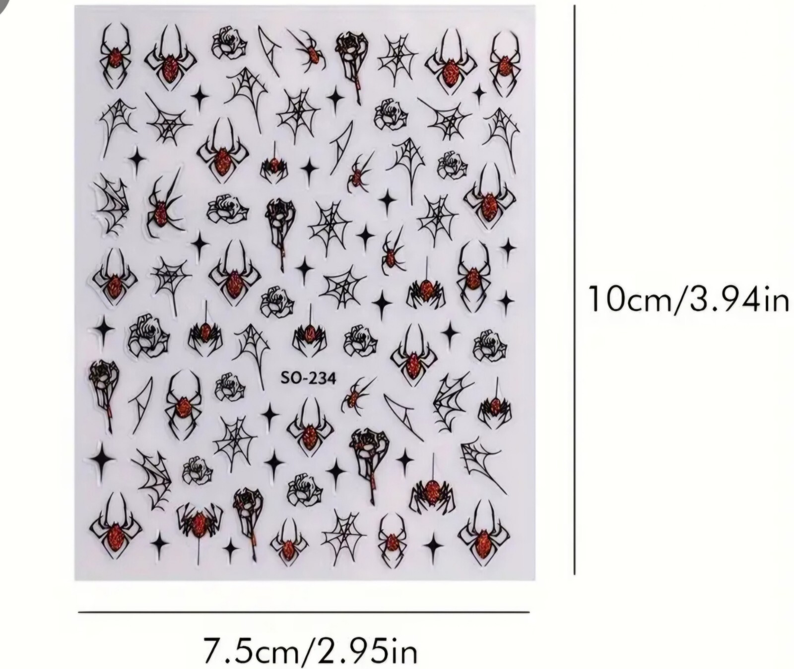 Halloween Nail Art Transfer Stickers Red Silver Spooky Spiders Roses Spider Webs
