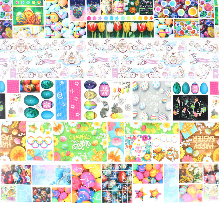 Easter Rabbit Egg Flower Star Butterfly Nail Foil Transfer Sticker 10pcs 20X4cm