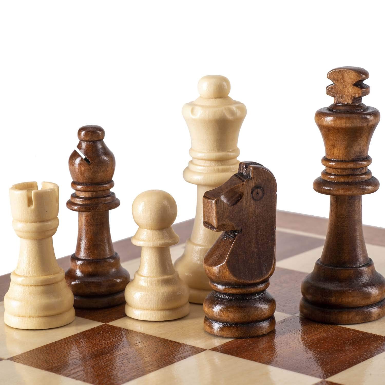 AMEROUS Wooden Chess Pieces Only, Staunton Style Wood Chessmen Medium, Brown