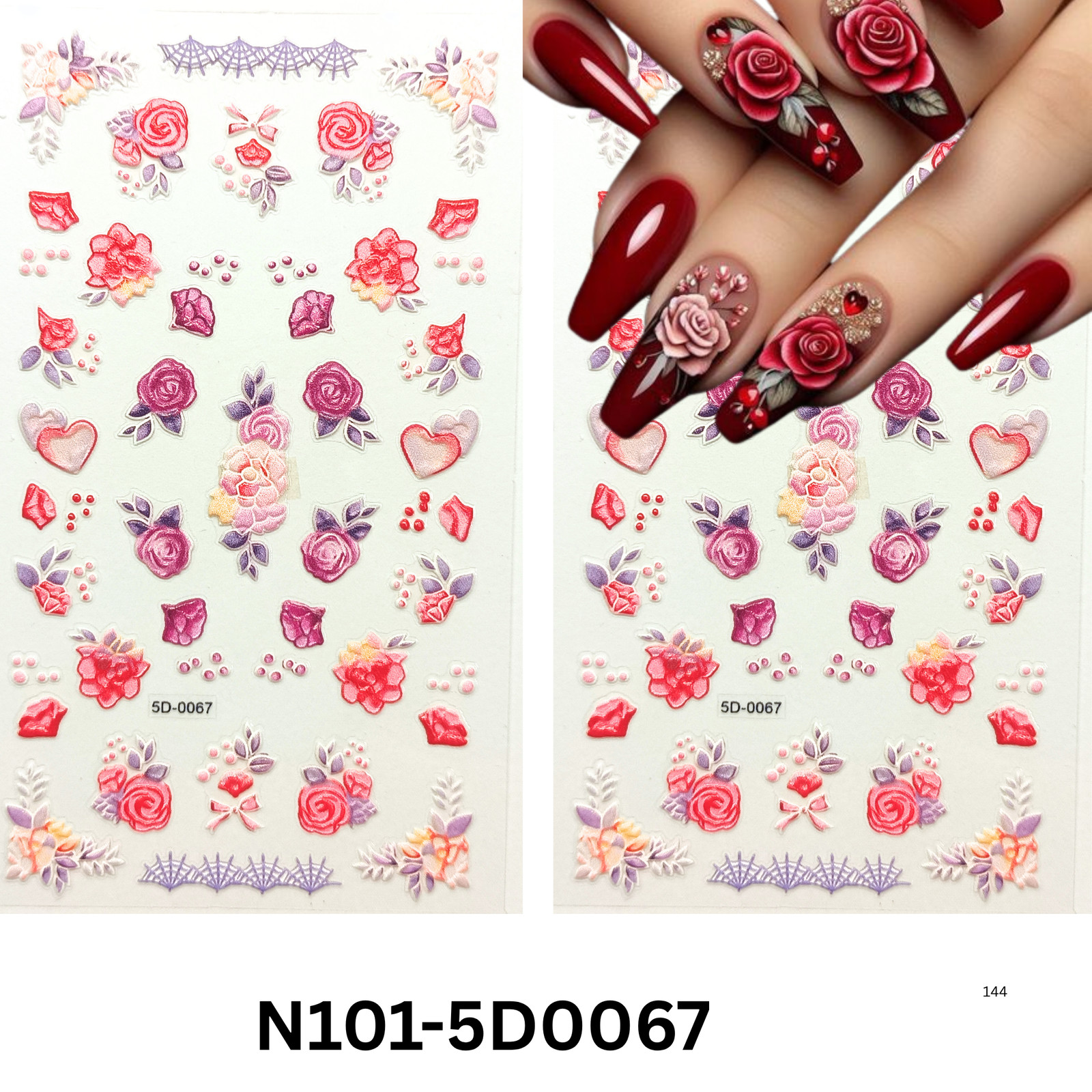 5D Rose Flower Nail Art Stickers – Embossed Floral Nail Decals for Manicure