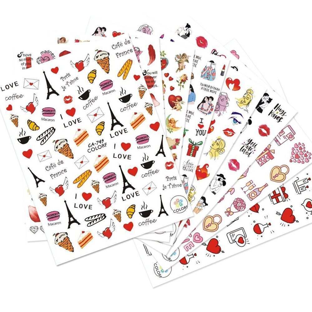 Rose Heart Lover Valentine’s Day 3D Nail Stickers Red Lips Abstract Face DIY NH4
