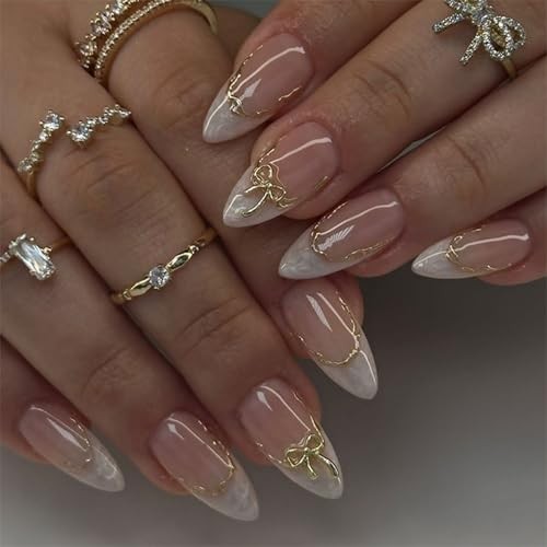 Almond-Nude-9 French Tip Press on Nails – Medium – Glossy – 26-Almond – Medium