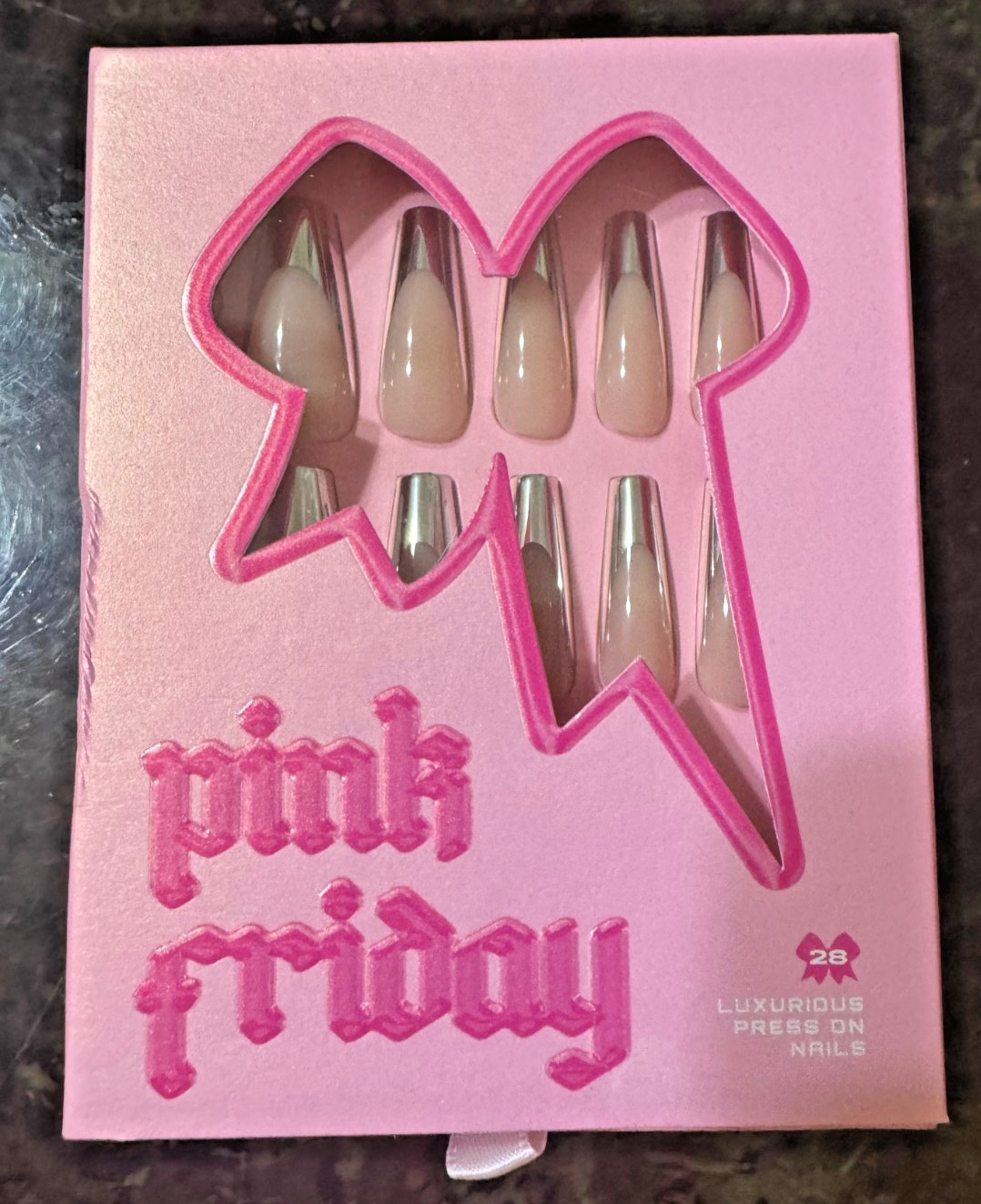 NEW Nicki Minaj Pink Friday 28PC Stiletto -On My Tippies Press On Nails Silver